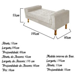 Recamier Félix King Size 195cm Suede Bege - Doce Sonho Móveis - 3