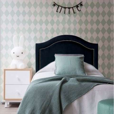 Cabeceira Solteiro Curva Luxo Estofada Com Tachas - Veludo Preto