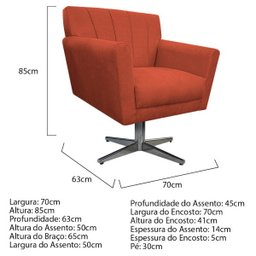 Poltrona Laura Base Giratória de Metal Suede Terracota - Doce Sonho Móveis - 4