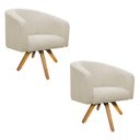 Ver imagem 1 de Kit 2 Poltronas Luiza Base Giratória de Madeira Linho Bege - Doce Sonho Móveis