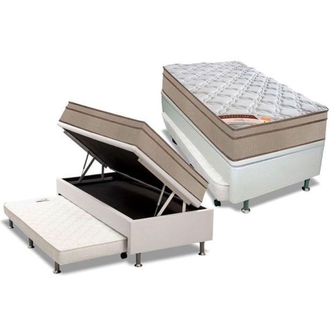 Cama Box Baú C-auxiliar Solteiro: Colchão Molas Castor Bonnel Revolution + Base Crc Courano Black(