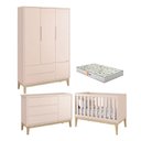Ver imagem 1 de Quarto de Bebê 3 Portas New Classic Rosa com Pés Madeira Natural e Colchão Gazin – Reller
