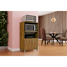 Balcão Cozinha para Forno Elétrico Microondas Multiuso com 2 Portas e 4 Pés Helena 65x120cm Canela - 2