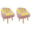 Ver imagem 1 de Kit 02 Poltrona Paloma Escritório Sala Pé Palito Suede Rosa Bebê e Suede Amarelo - Dominic Decor