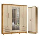 Ver imagem 1 de Guarda Roupa Casal Londres com Espelho e Armário Multiuso New Egito Carvalho Americano Off White -