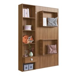 Cama de Solteiro Articulável Vertical com Estante e Mesa de Cabeceira 1 Gaveta Vancouver Nogal Cv095 - 4