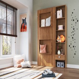 Cama de Solteiro Articulável Vertical com Estante e Mesa de Cabeceira 1 Gaveta Vancouver Nogal Cv095 - 2