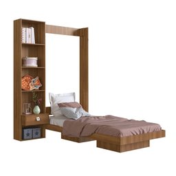 Cama de Solteiro Articulável Vertical com Estante e Mesa de Cabeceira 1 Gaveta Vancouver Nogal Cv095 - 3