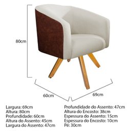 Poltrona Luiza Base Giratória de Madeira Corano Nozes e Linho Bege - Doce Sonho Móveis - 5