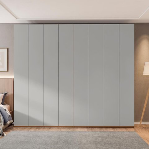Guarda-Roupa Casal Modulado com 8 Portas e 6 Gavetas 275cm Multimóveis Crrui-GRP117 Madeirado/Cinza