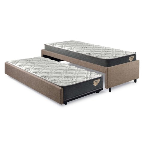 Bicama Box Solteiro 88x188 Linho Marrom + 2 Colchões Adapto Molas Ensacadas Ecoflex