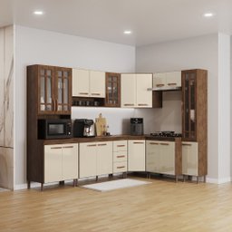 Cozinha Modulada Completa Fidelitá Lisboa 8 Peças 445cm 18 Portas 3 Gavetas com Tampo - 1