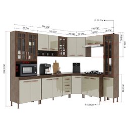 Cozinha Modulada Completa Fidelitá Lisboa 8 Peças 445cm 18 Portas 3 Gavetas com Tampo - 4