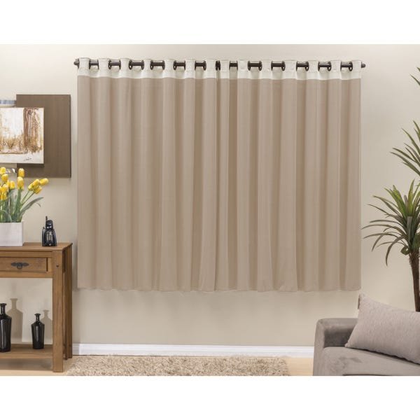 Cortina para Sala 3,00m x 2,60m Decorativa Beatriz com Tecido de Malha Varão Simples Cor:Avelã - 2