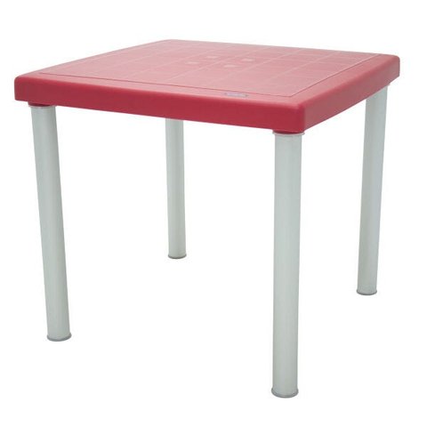 Mesa Tramontina Mona 80x80cm em Polipropileno Vermelho com Pernas de Alumínio Anodizado