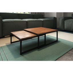 Duo Mesa de Centro Catarina Preto e Tampo Amêndoa Marrom - 1