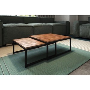 Duo Mesa de Centro Catarina Preto e Tampo Amêndoa Marrom