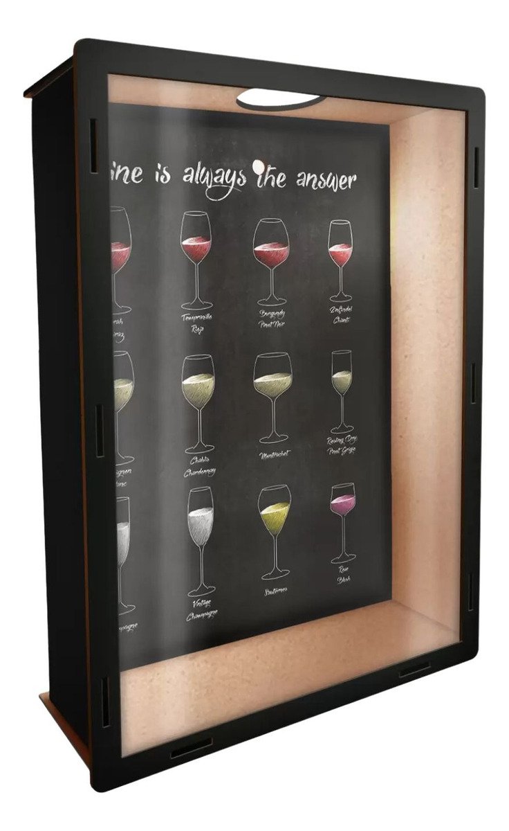 Quadro Porta Rolhas Vinho em Mdf Wine Is Always The Answer:tabaco - 5