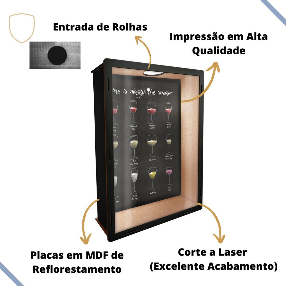 Quadro Porta Rolhas Vinho em Mdf Wine Is Always The Answer:tabaco