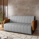 Ver imagem 1 de Sofá Decorativo Living Sala de Estar Bornéu 148cm pés de Madeira PU/Linho Caramelo/Cinza Escuro G33 