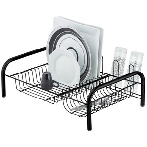 Escorredor de Louça Preto 14 Pratos Quadrados 05 Copos Espaço Lateral para Talheres