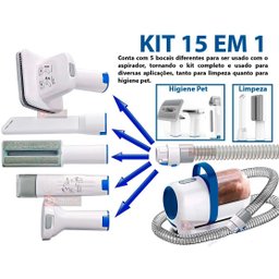 Kit Higiene Pet Banho e Tosa 15 em 1 Aspirador 220v 300w Maquina Tosa sem Fio, Escova Raqueador Pelo - 2