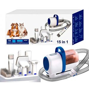 Kit Higiene Pet Banho e Tosa 15 em 1 Aspirador 220v 300w Maquina Tosa sem Fio, Escova Raqueador Pelo