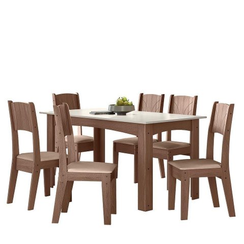 Conjunto Sala de Jantar Alice 1,56 com 6 Cadeiras Amendoa 51C