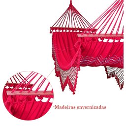 Rede De Dormir Descanso Vermelha Com madeira - 2