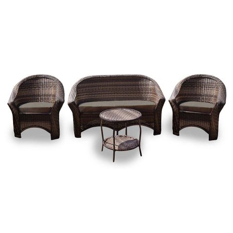 Conjunto de Sofá Fibra Sintética Bali - 1 Sofá 2L + 2 Poltronas + 1 Mesa Centro - Tecido Duna Fendi