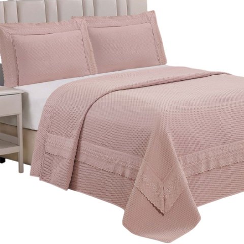 Cobre Leito Casal Encanto Bordado Inglês Percal 3pç 100% Poliéster - Malv