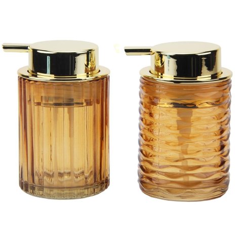 Kit 2 Porta Sabonete Líquido Vidro Relevo Âmbar Gold 260ml