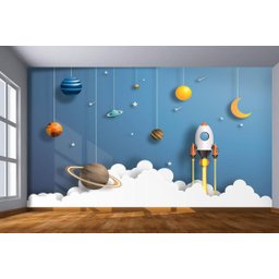 Papel De Parede Infantil Planetas Foguete Lua Azs163 - 2