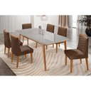 Ver imagem 1 de Sala de Jantar Completa Havana C/ Tampo Madeirado C/ Vidro Canto Curvo 180x90cm e 6 Cadeiras