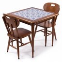 Ver imagem 1 de Conjunto Mesa Jantar Quadrada 80x80cm Madeira + 2 Cadeiras Cozinha - Azulejo Português - Natural