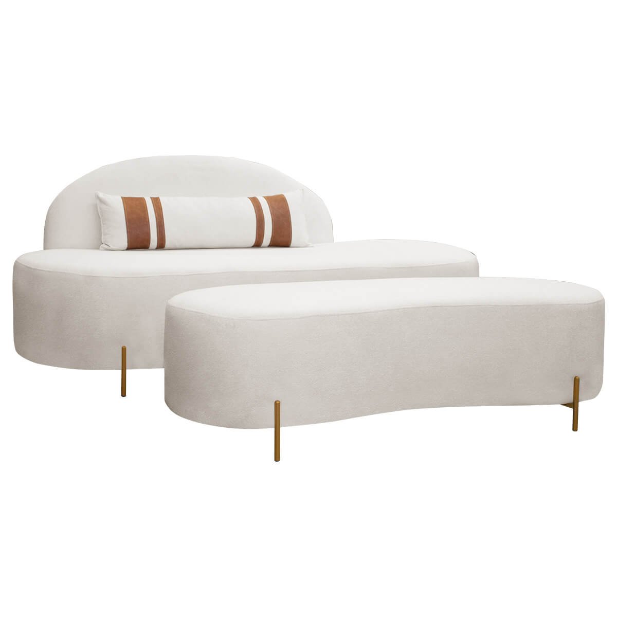 Sofá Orgânico Maitê 2 Lugares 180cm e Puff Linho Bege Sofa Store