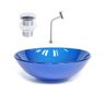 Cuba De Vidro Redonda 31Cm Azul Escuro + Válvula + Torneira - 1