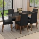 Ver imagem 1 de Conjunto Sala de Jantar Tampo de Vidro 6 Cadeiras Rustic/Preto/Oxford Peônia Madesa