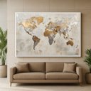 Ver imagem 1 de Quadro Mapa Mundi Texturas Nobres Dourado com Cinza 123x83