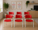 Ver imagem 1 de Conjunto 6 Cadeiras Ecomhome ISO Vermelhas para Escritório Consultório Coworking Base Branca