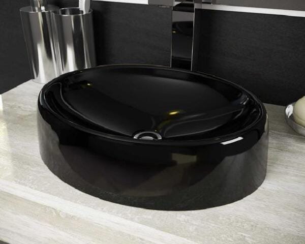 Cuba De Apoio Para Banheiro Toleato Oval Luzza 39Cm Preto - 2