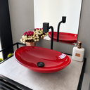 Ver imagem 4 de Cuba de Apoio para Banheiro e Lavabo Formato Canoa 43x28cm Vermelha Borda Vidro 10mm para Bancada