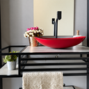 Ver imagem 5 de Cuba de Apoio para Banheiro e Lavabo Formato Canoa 43x28cm Vermelha Borda Vidro 10mm para Bancada