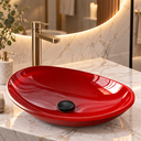 Ver imagem 6 de Cuba de Apoio para Banheiro e Lavabo Formato Canoa 43x28cm Vermelha Borda Vidro 10mm para Bancada