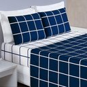 Ver imagem 1 de Jogo de Cama Lençol Minimalista Casal Queen 04 Peças Micropercal 200 Fios Premium Azul Marinho