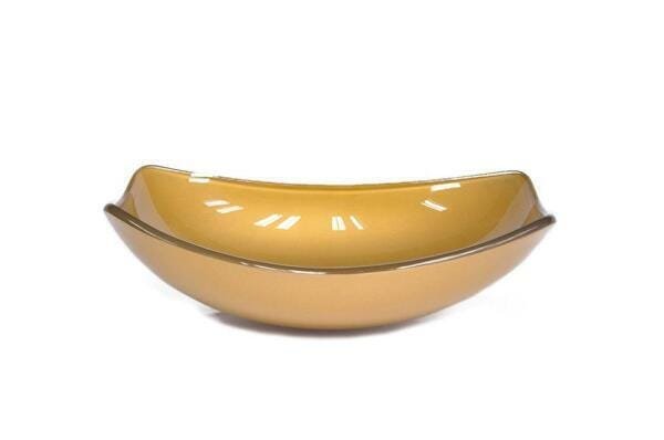 Cuba De Vidro Oval Chanfrada 51Cm Dourado Real - 1