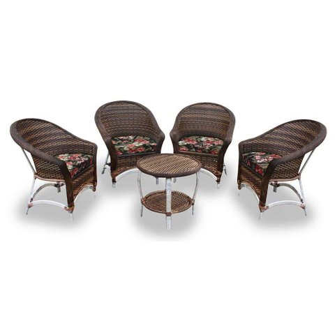 Conjunto de Poltronas Fibra Sintética Alumínio Berlim - 4 Poltronas + 1 Mesa Centro - Tecido Maui Pr