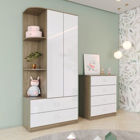 Quarto de Bebê com Cômoda e Guarda Roupas Labirinto Henn