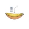 Cuba De Vidro Oval 55Cm Dourado Real Valvula Torneira Metal - 1