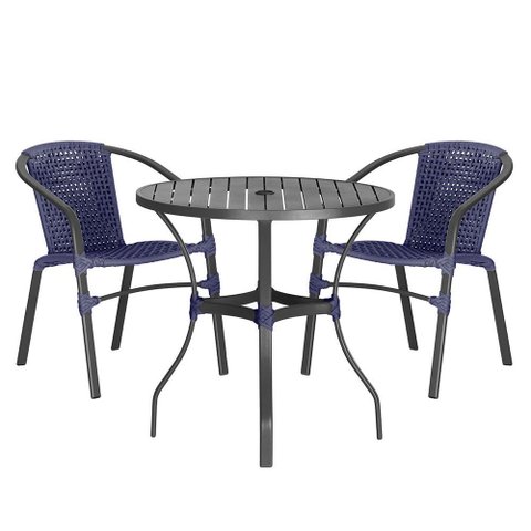 02 Cadeiras Floripa e Mesa Roma 80cm Preta e Corda Nautica Trama Original